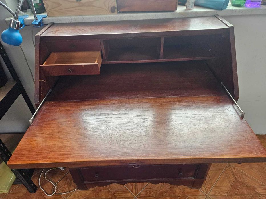 sekretarzyk - antyk - biurko - szufladki - drewniany - zabytkowy