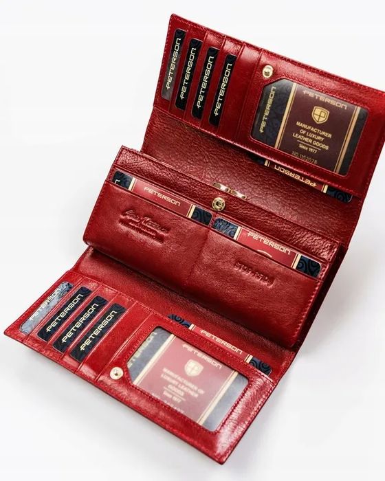 Peterson skórzany portfel damski czerwony lakier