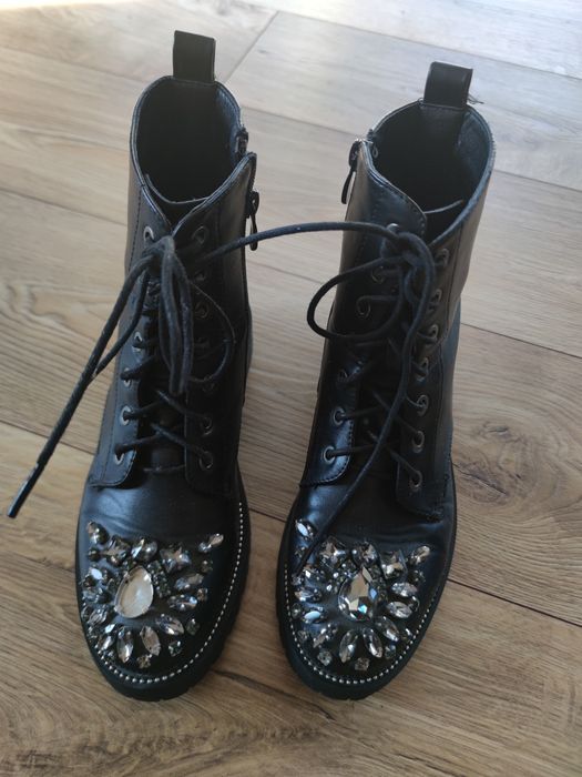 Botki eko skóra rozm 37 /38 kamienie zara cyrkonie trapery emu