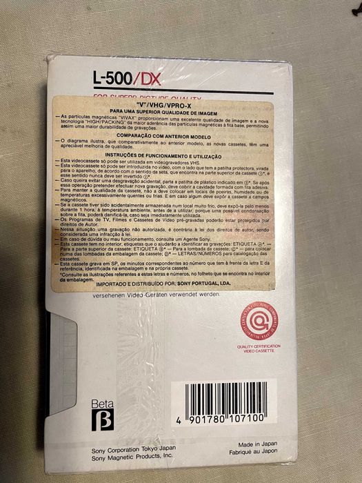 Cassete video Beta Sony DX L-500    NOVA