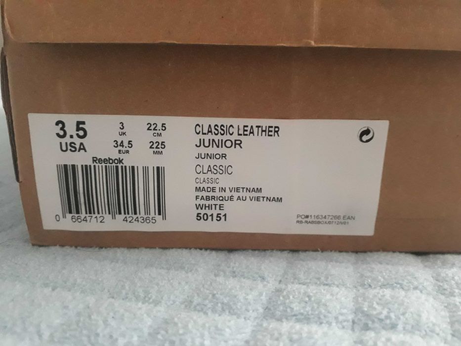 Nowe Buty Reebok Classic Leather White, r. 34,5