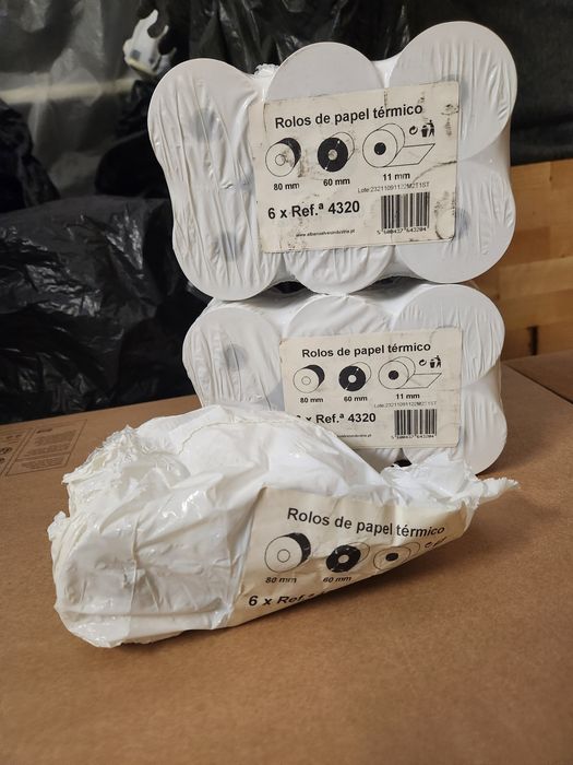 Rolo de papel térmico 80x60x11mm, 56g/m2, pack de 6un. Total 14 rolos térmicos.