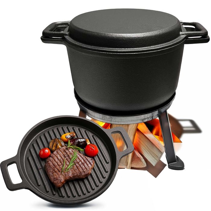 żeliwny kociołek myśliwski garnek patelnia 4l 3w1 ognisko grill