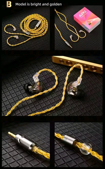 Кабель для навушників KZ та QKZ T1 8-ми жильний посріблений мідний QDC