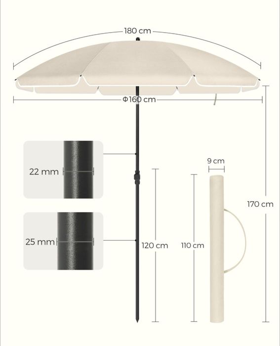 Parasol ogrodowy 160 x 196 cm beżowy