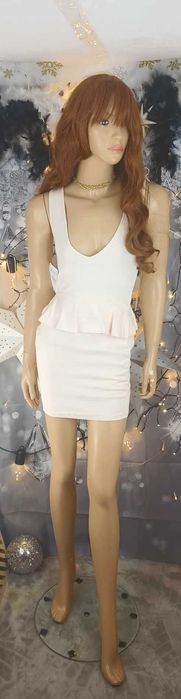 Nowa z metką sukienka damska mini z baskinką morelowa, Zara M