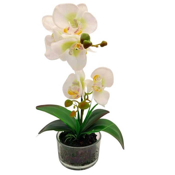 Sztuczny storczyk w doniczce biały silikonowy orchidea 40cm