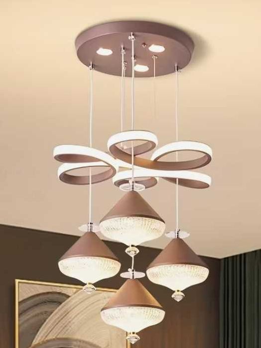 brązowa lampa wisząca led 4 kule