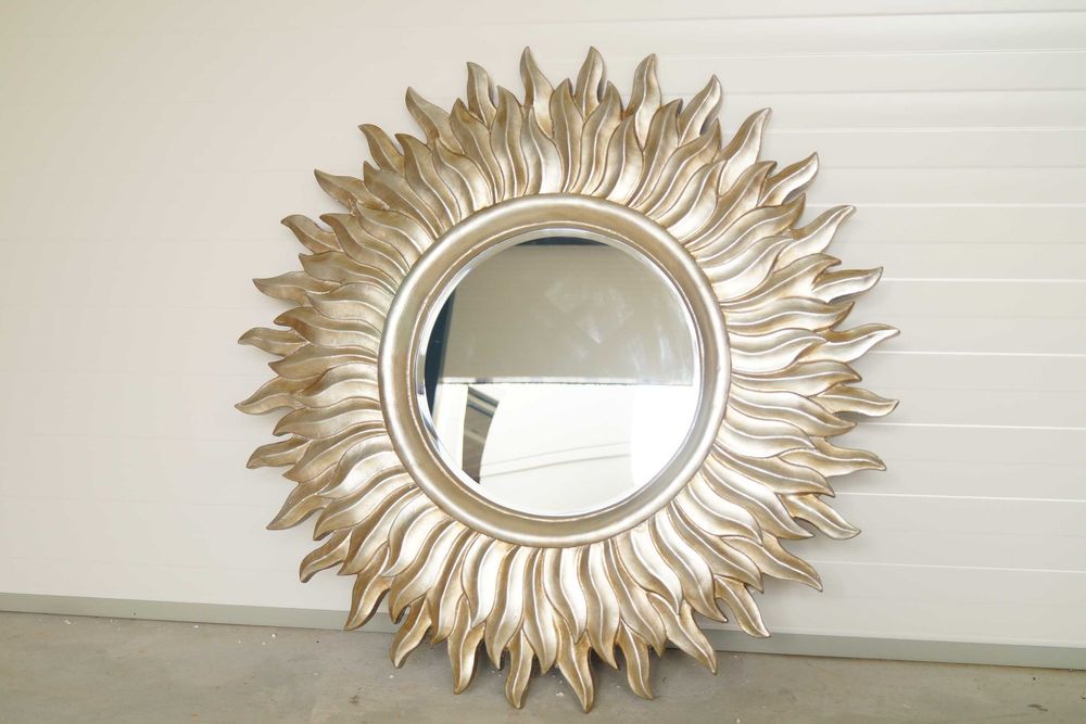 Lustro kryształowe SŁOŃCE promienie srebrna rama glamour