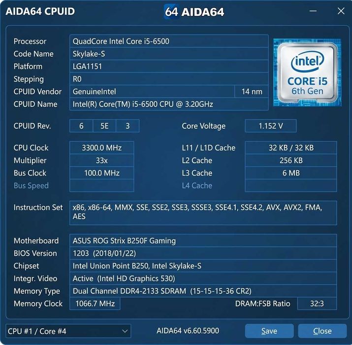 Intel Core i5-6500 3.6 Ghz Turbo, s1151