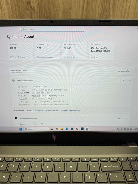 Ноутбук Acer Nitro V 15 - i5-13420H/ 32GB RAM/ 512GB SSD/ RTX 4050 6GB