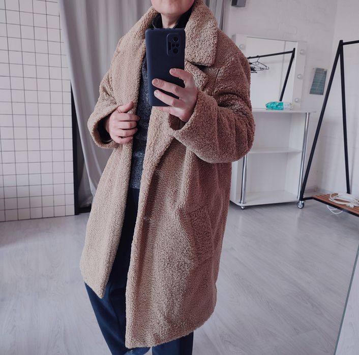 Шубка Тедди оверсайз демисезон L, XL  бежевая шуба