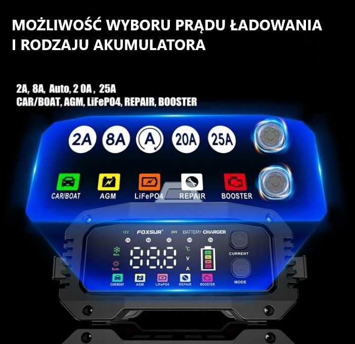 Prostownik Inteligentny Szybki Rozruch FOXUR 25A Mocny Booster