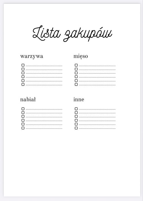 Planer tygodniowy PDF + lista zakupów + sprzątanie