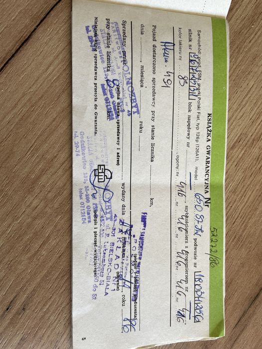 Karta gwarancyjna oraz instrukcja obslugi fiat 126p
