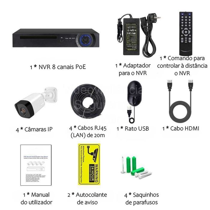 Conjunto NVR 8 Canais ‼️ 4 Câmaras ‼️ 3MP ‼️ PoE ‼️ Deteção Movimento