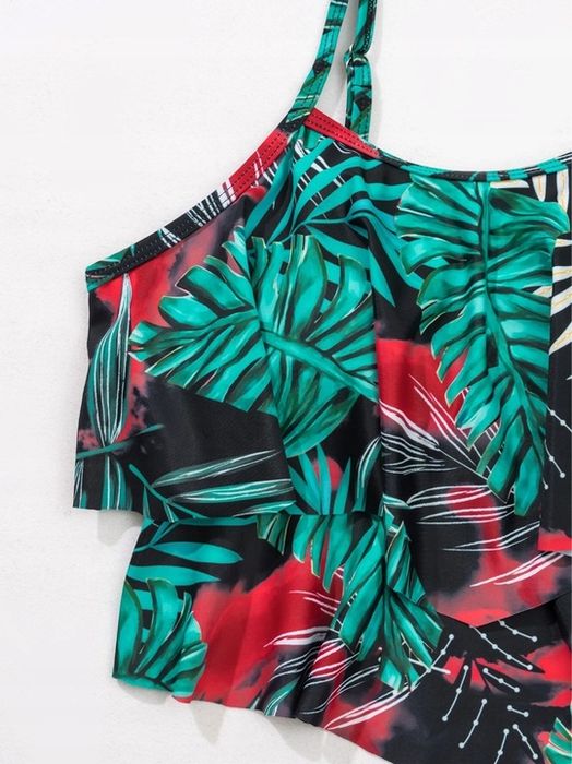 Strój Kąpielowy Dwuczęściowy Boho Liście Kostium Wysoki Stan Bikini Xl