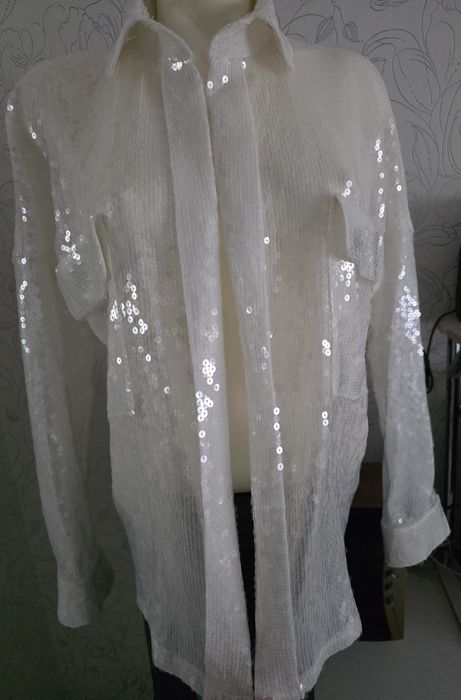 Біла рубашка кімоно з паєтками М,  Л,  XL