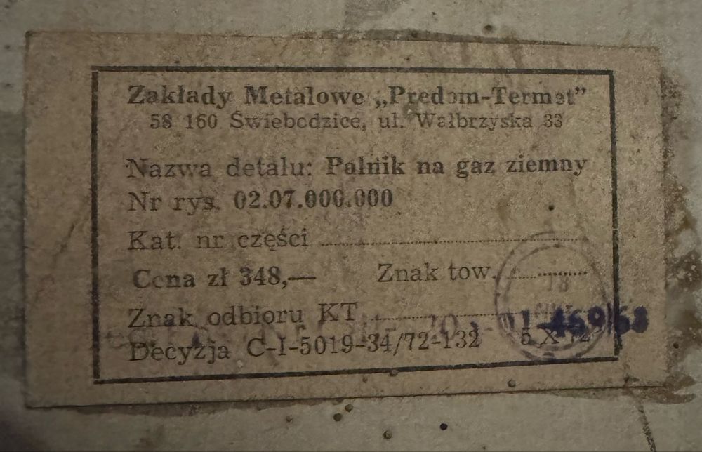 Palnik do pieca piecyka gazowego predom pg6