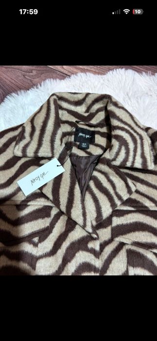 Nowa kurtka w zebrę bufiate rękawy Nasty Gal L glamour boho casual