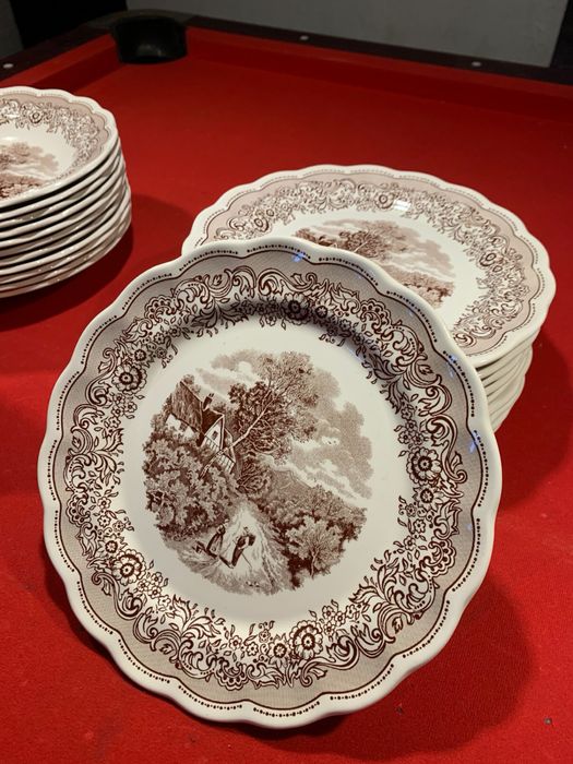 Serviço de Pratos Vintage "Swiss Landscape" – Cerâmica Italiana Fontebasso (22 Peças)