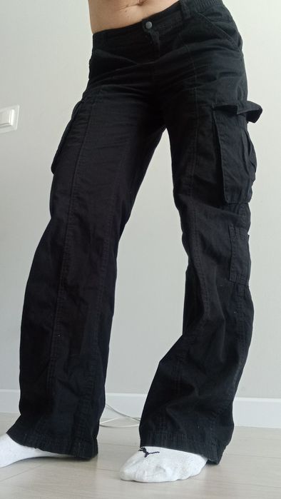 Czarne spodnie bojówki H&M 36 38 S M kieszenie