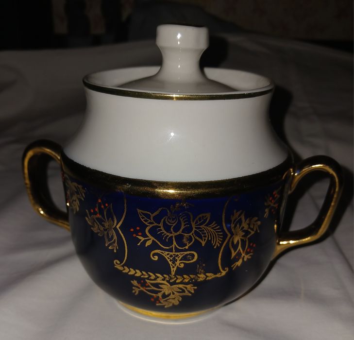 Винтажный чайный сервиз СССР, чёрно-золотой, фарфор, Довбыш фарфор