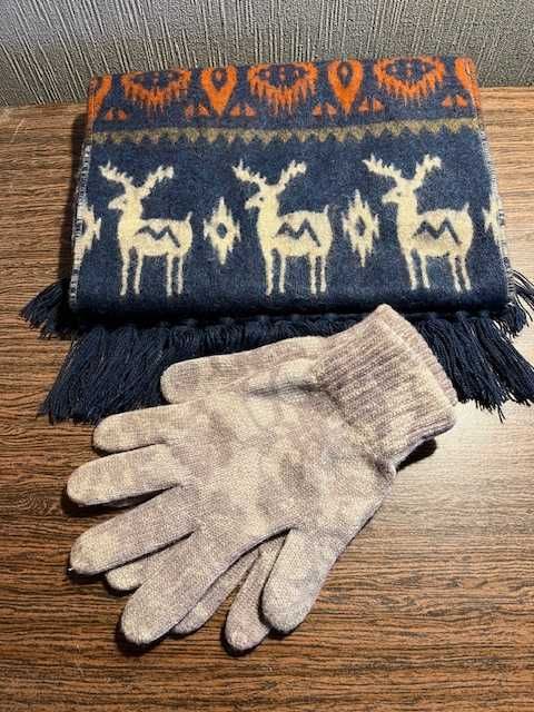 двосторонній шарф, теракотово-бежевий, 150*28 см, рукавички