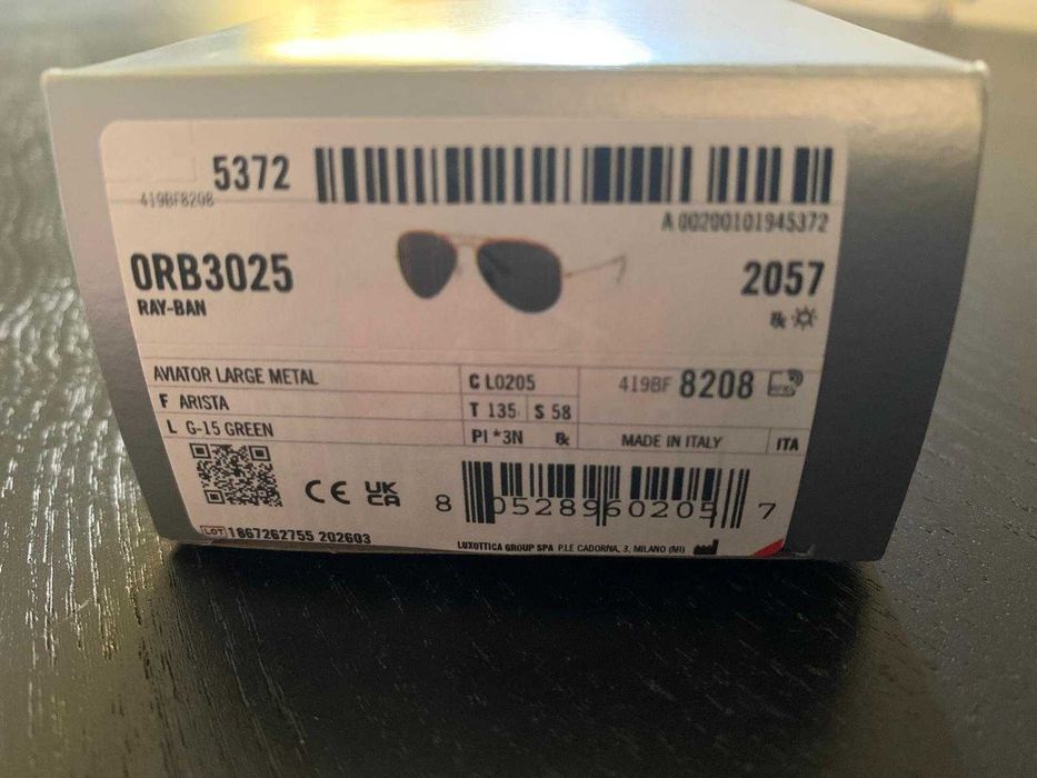 Óculos de sol de piloto, Ray Ban, novos
