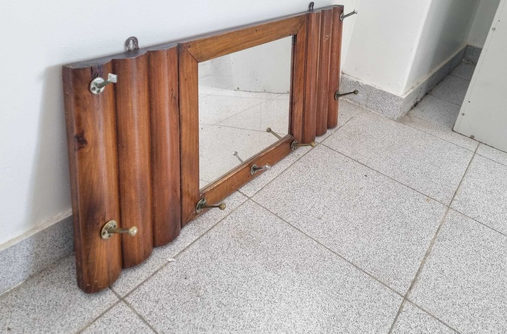 Cabide / Chapeleiro de Entrada em Madeira com Espelho