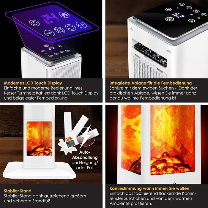 Termowentylator kolumnowy z funkcją kominka elektrycznego+ pilot