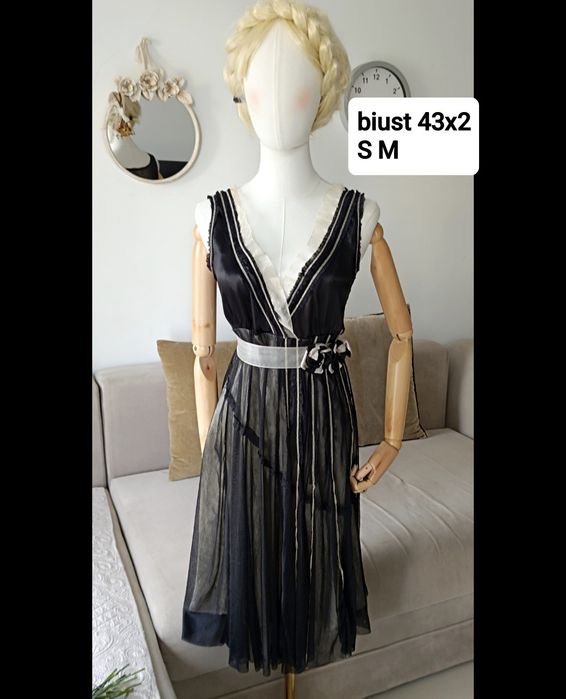 Sukienka empire biust 43x2 S M romantic secesja babydoll lolitka