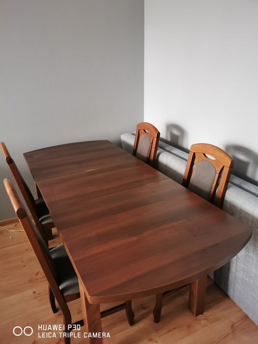 Stół rozkładany + 6 krzeseł – komplet do jadalni – drewno
