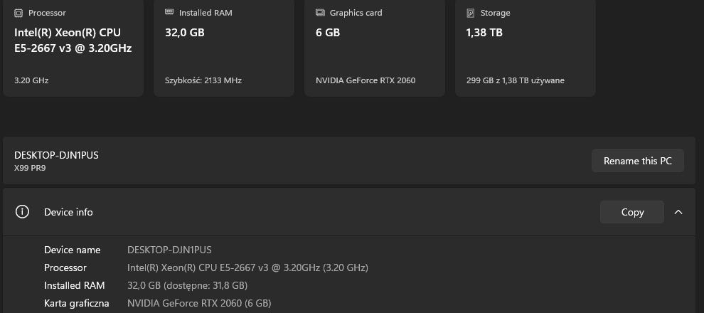 Komputer Gamingowy RTX 2060 6GB Xeon 2667-v3 8/16 32GB RAM 512 GB SSD NVMe 1TB HDD Windows 11 Pro