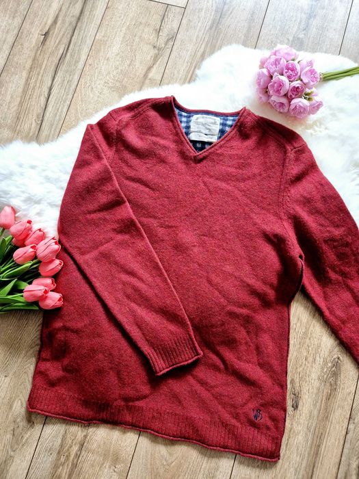 sweter męski w serek wełniany wełna jagnięca White Stuff XL 42