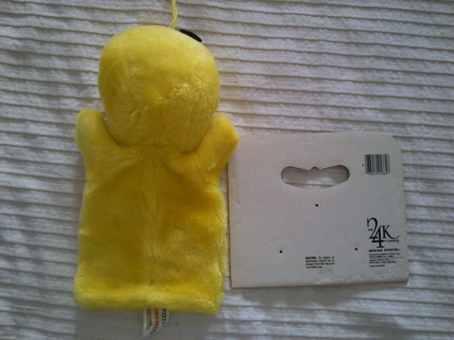 Marioneta de mão Tweety (Piu-Piu) da Warner Bros.1990, Made in Korea