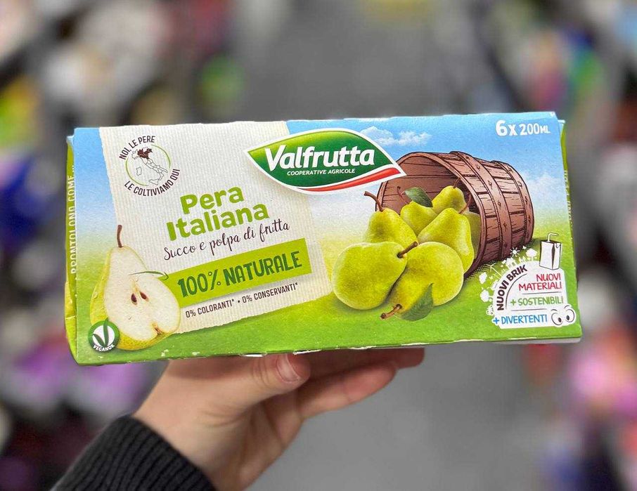 Сік Valfrutta груша,персик,мікс 6х200 мл