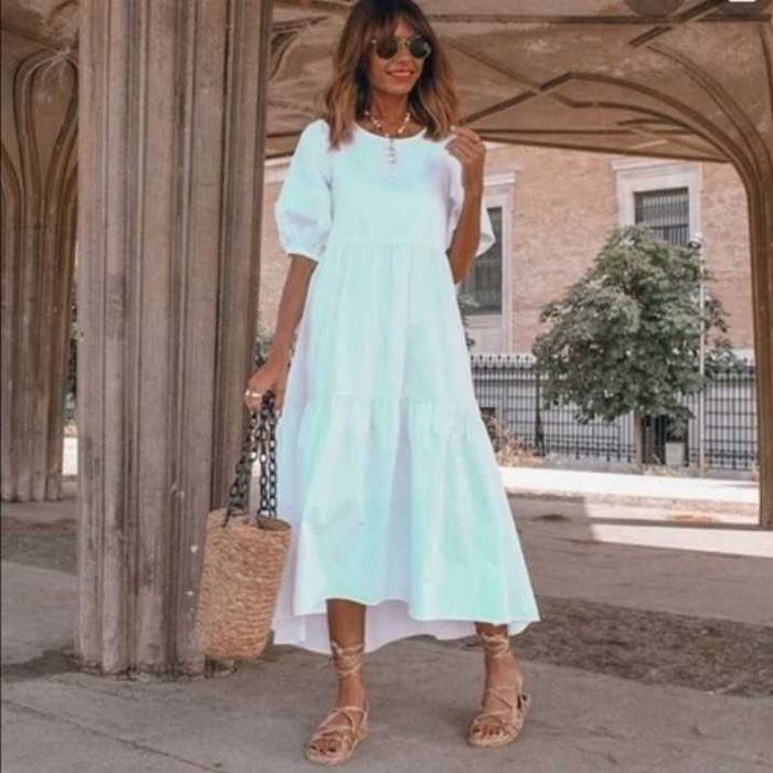 Zara biala bawelniana nowa z metka dluga maxi sukienka M