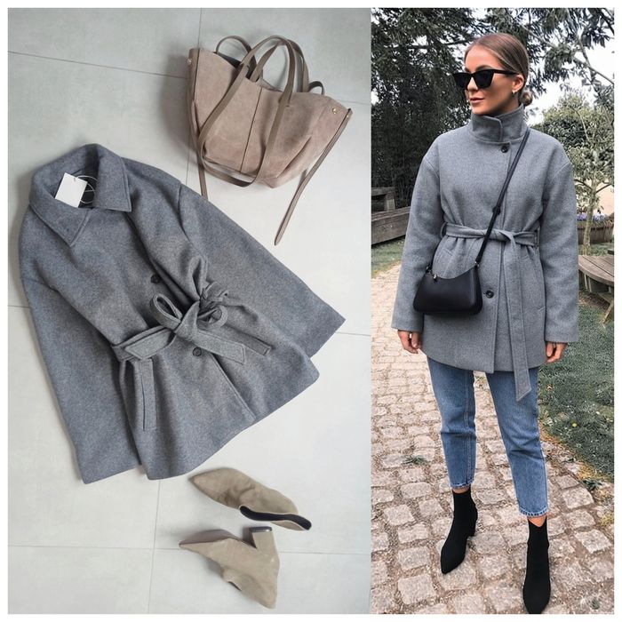 Zara kurtka szara m 38 wiązana pasek