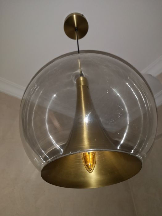 Candeeiro novo de vidro e metal dourado