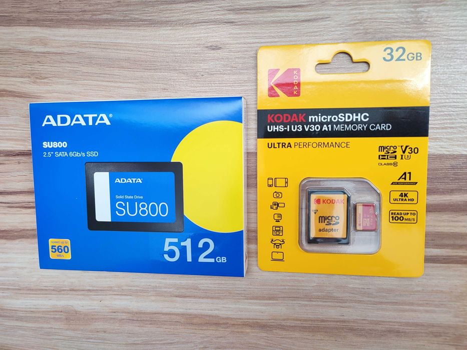 Karta Kodak microSDHC 32GB + dysk SSD ADATA SU800 512GB, 2,5'' SATA.