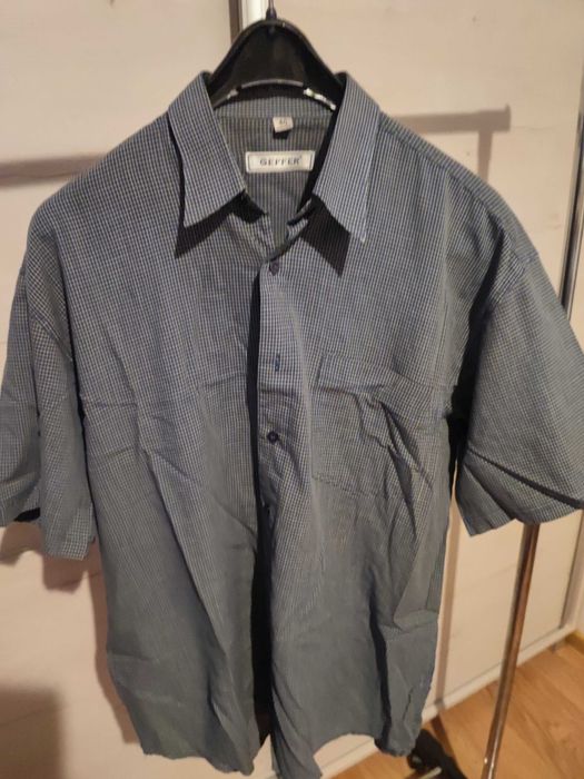 Koszula męska krótki rękaw r.40 176/182 granatowa w żółtą kratkę