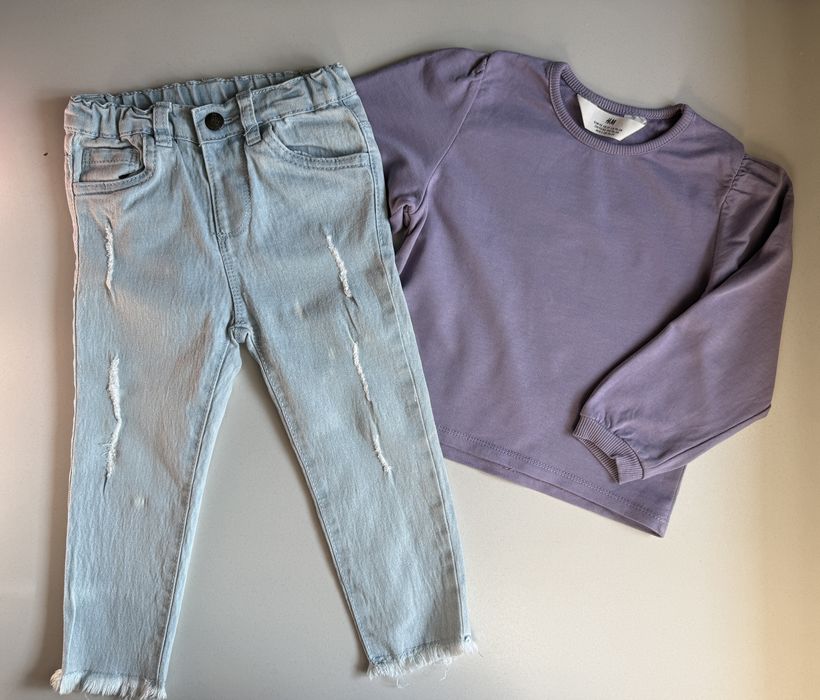 Zestaw dziewczęcy spodnie jeansowe bluzka długi rękaw H&M So Cute r 92
