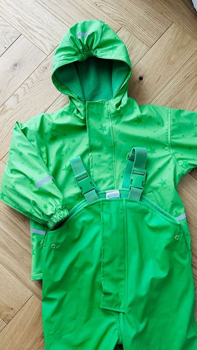 Impidimpi strój przeciwdeszczowy zestaw outdoor gumowane zielone zestaw spodnie plus kurtka 98/104