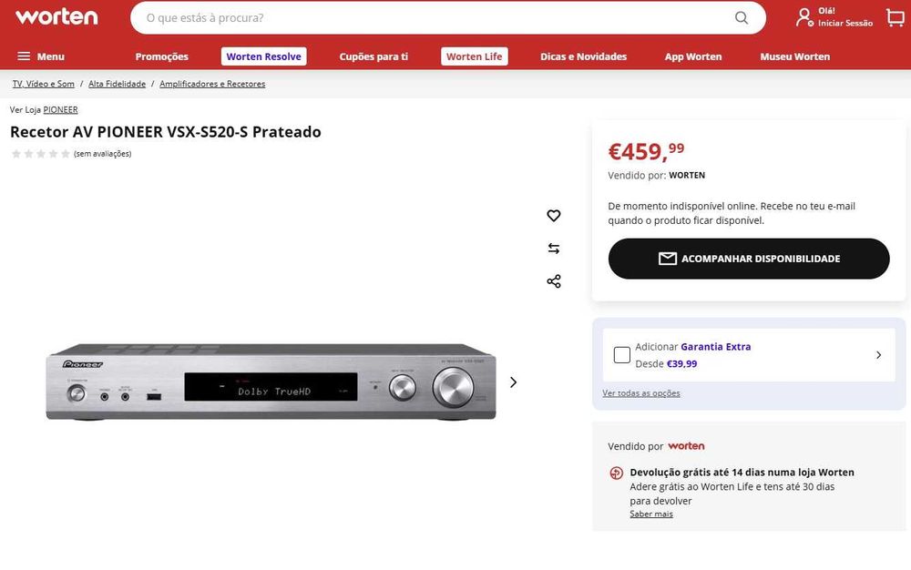 Pioneer VSX-S520 Recetor AV 5.1 (Wi-Fi, Bluetooth, 4K - Edição Slim