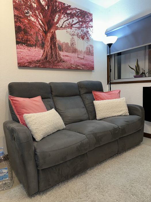 Gray Microfiber Sofa with 2 Chaise Longues