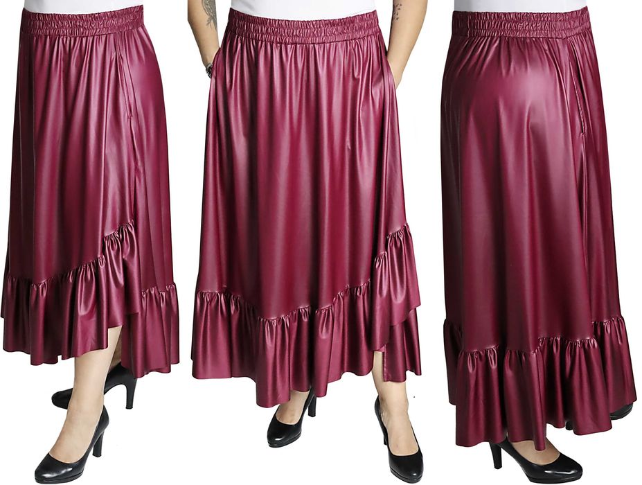 SPÓDNICA ECO/SKÓRA Z FALBANKĄ roz uniwersalny pasuje od 52 do 56