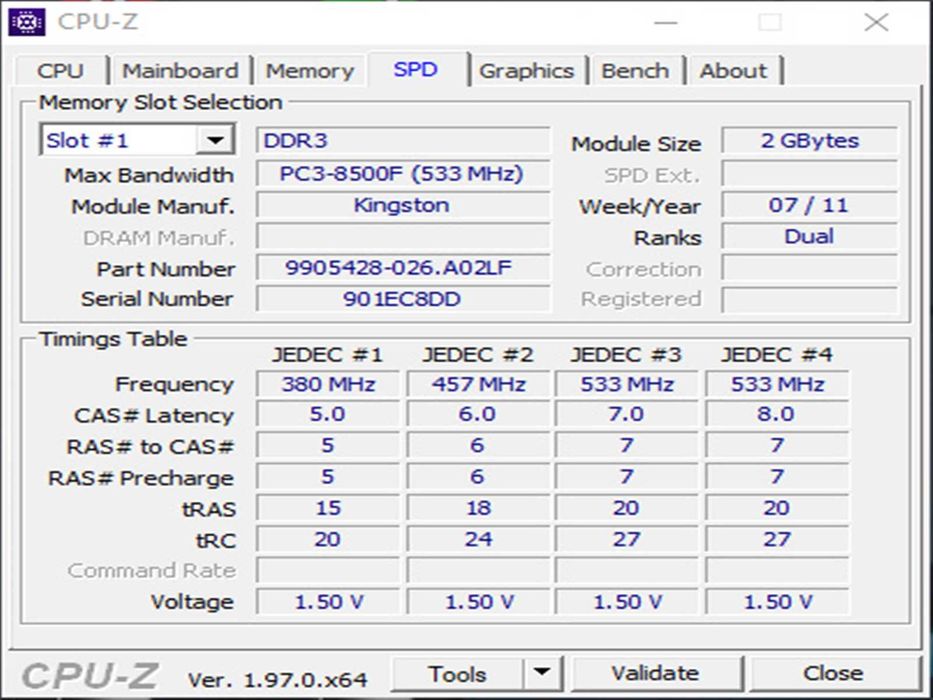 DDR3 2GB KingSton 8500  1066