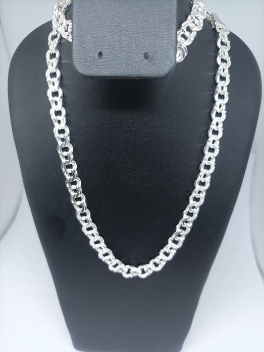 Srebrny łańcuszek splot Garibaldi 925 długość 50 cm