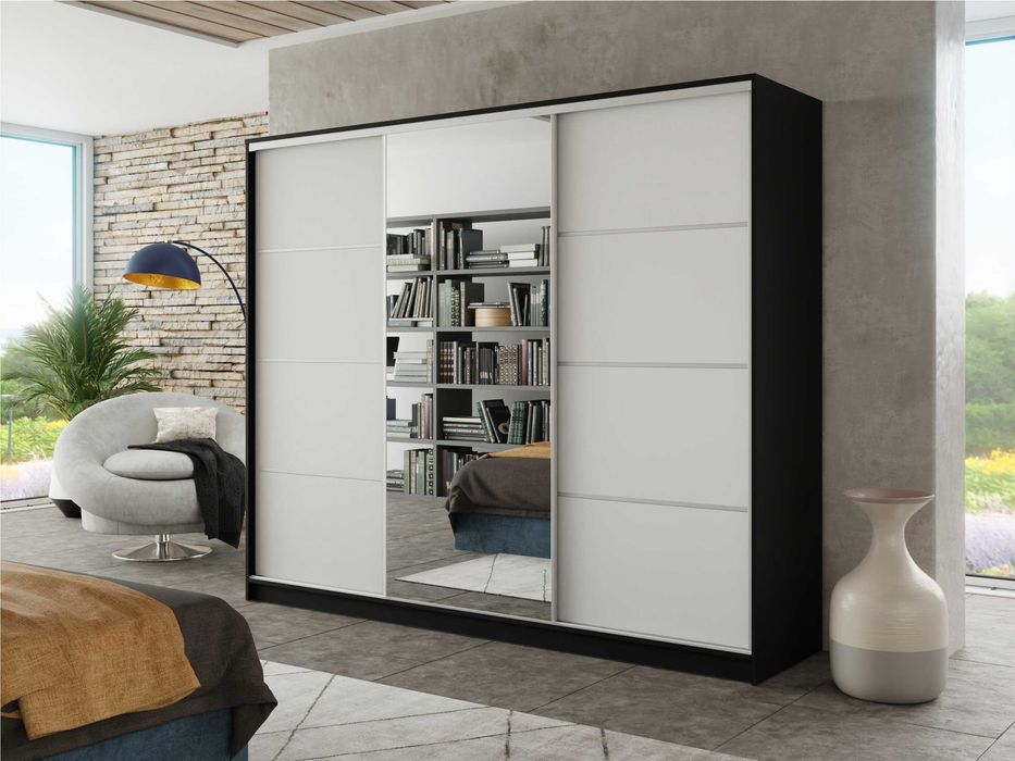 Szafa przesuwna Black  150x205x56 4xszuflady z  lustrem